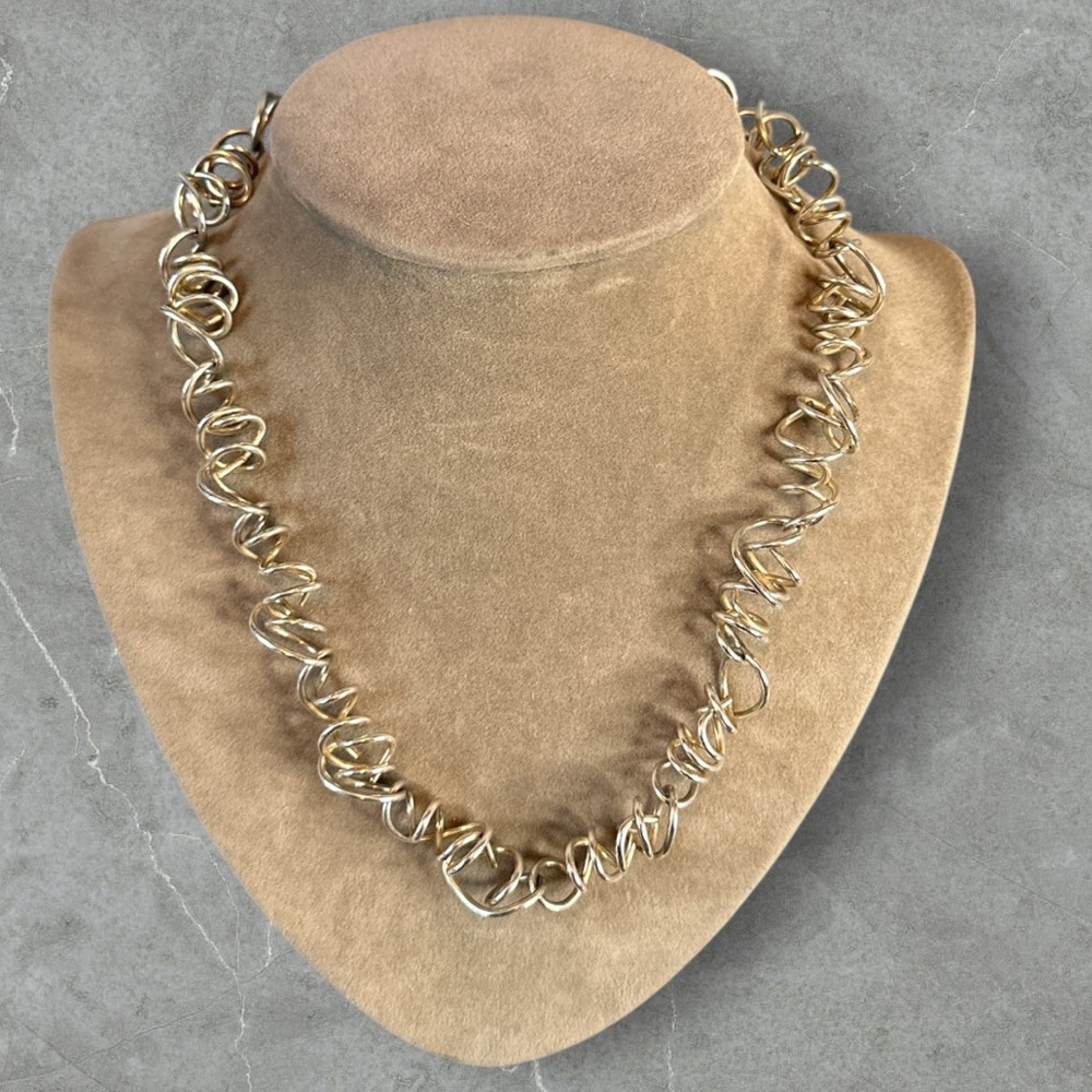 Vintage silver plated spiral avant-garde statement necklace 25 inch
